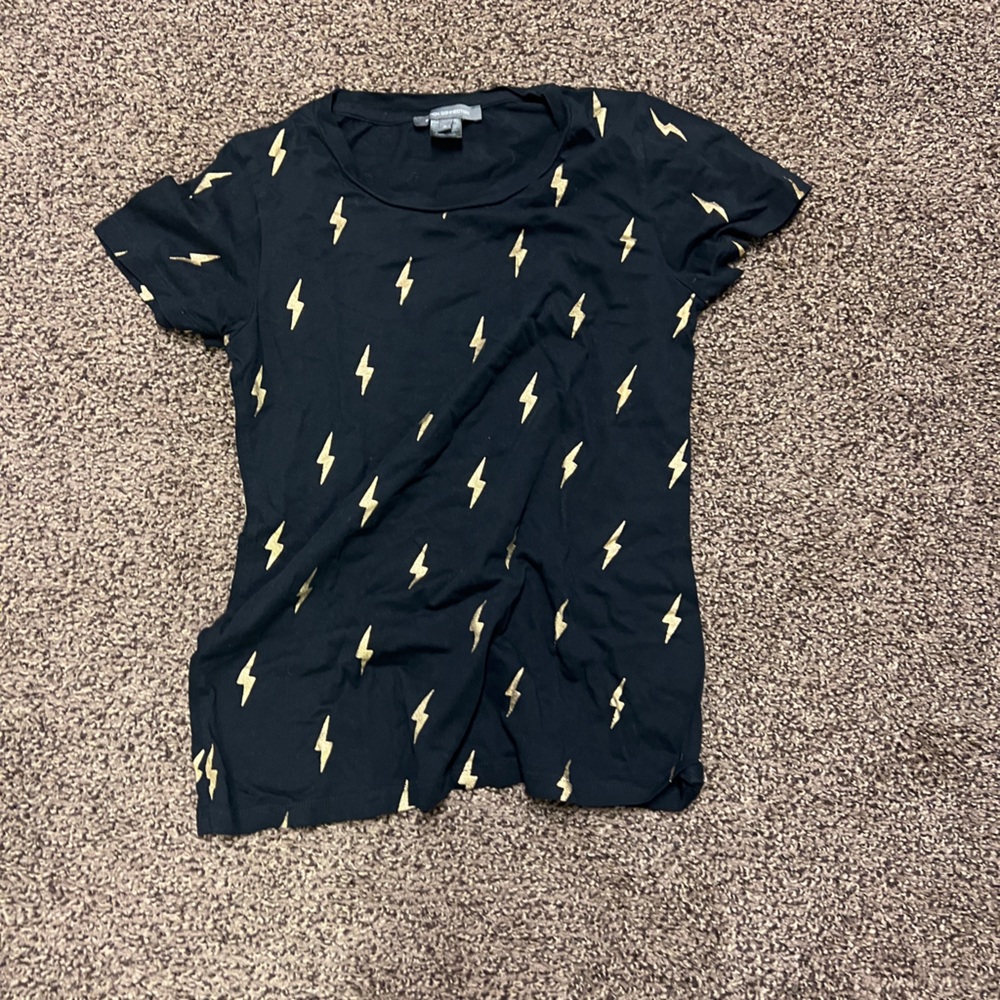 French Connection Black T-Shirt with Lightning Bolt Pattern